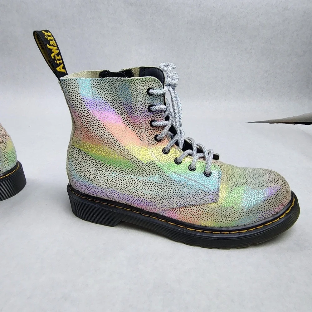 Dr. Martens 1460 Pascal J Iridescent Boots Size 3 UK 4M/5L EU 36 Rainbow Silver